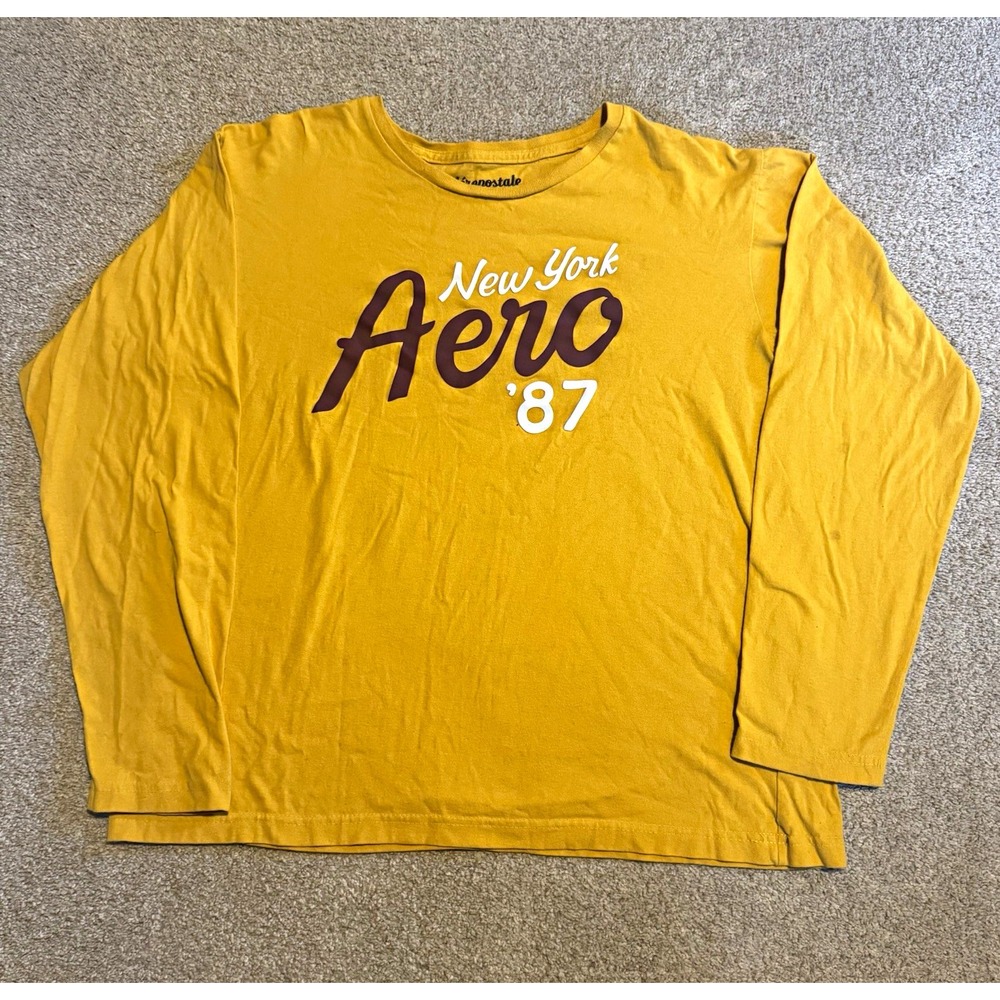 Aéropostale Men's Size L Yellow Long Sleeve Graphic Cotton Knit Crew Tee - Picture 1 of 4